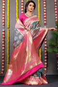Anaita Grey Woven Design Pure Silk Banarasi Saree With Blouse | Grocsy
