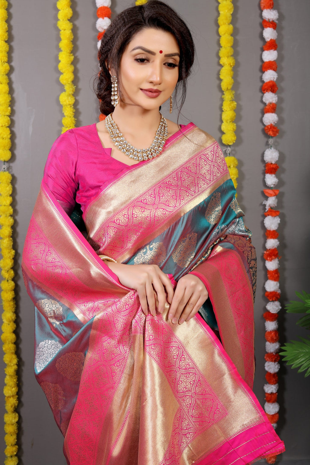 Anaita Grey Woven Design Pure Silk Banarasi Saree With Blouse | Grocsy