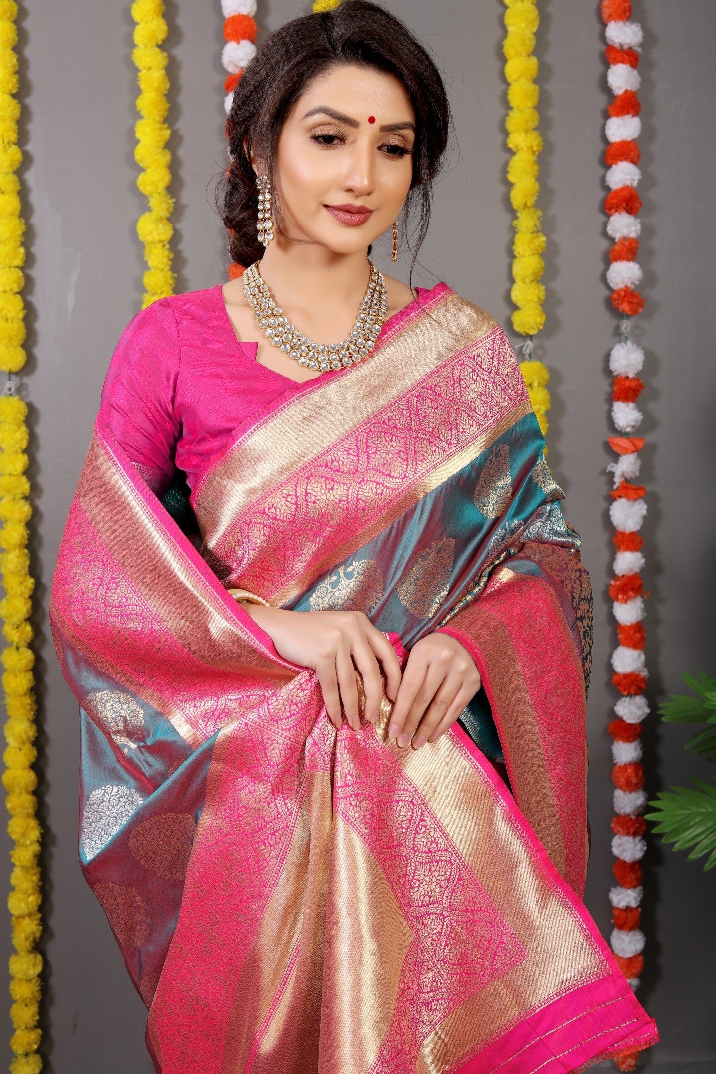 Anaita Grey Woven Design Pure Silk Banarasi Saree With Blouse | Grocsy