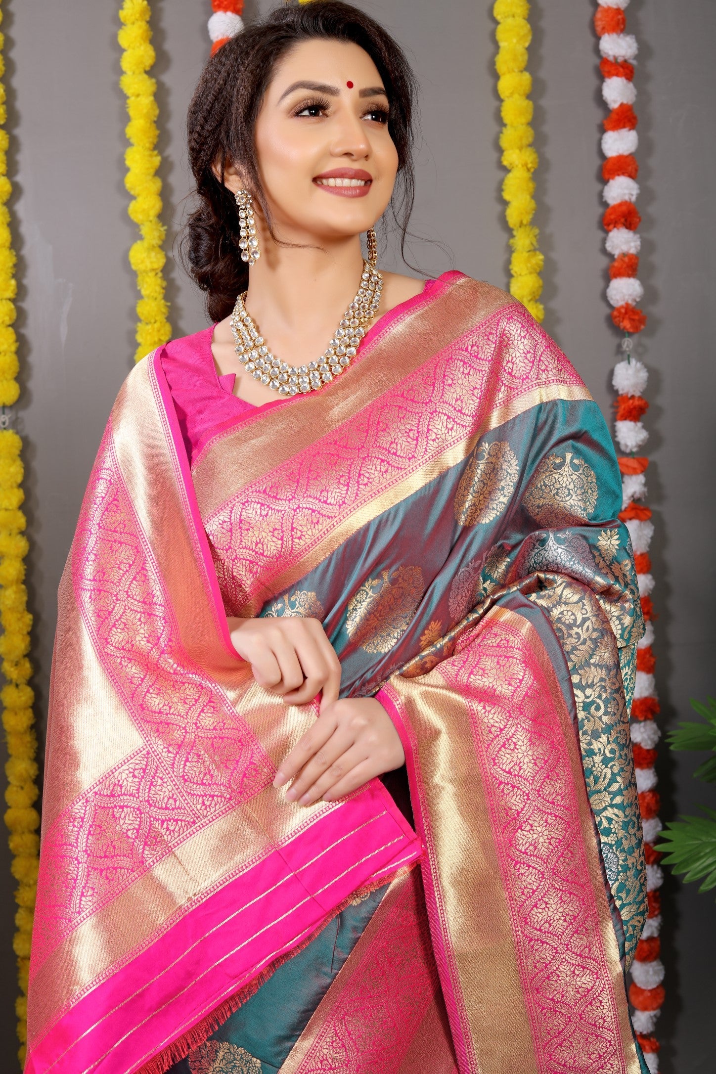 Anaita Grey Woven Design Pure Silk Banarasi Saree With Blouse | Grocsy