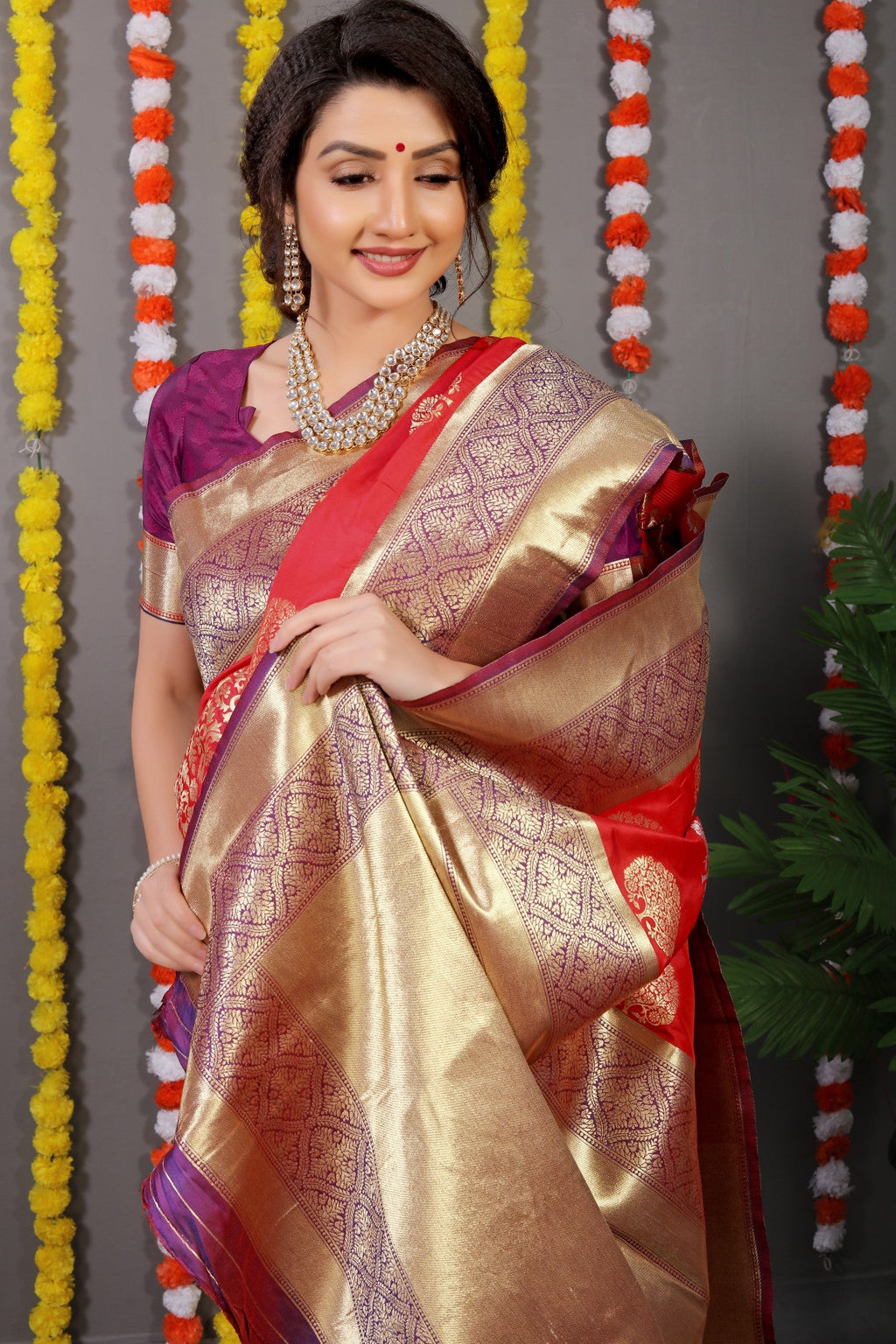 Anaita Red Woven Design Pure Silk Banarasi Saree With Blouse | Grocsy