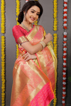 Anaita Yellow Woven Design Pure Silk Banarasi Saree With Blouse | Grocsy