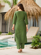 The52 Women's Gorgeous Rayon Embroidery work Straight Kurta with Pant and Dupatta Set | Grocsy
