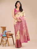 Shree Shyam Fashion Banarasi Silk Cream & Magenta Saree | Grocsy