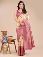 Shree Shyam Fashion Banarasi Silk Cream & Magenta Saree | Grocsy