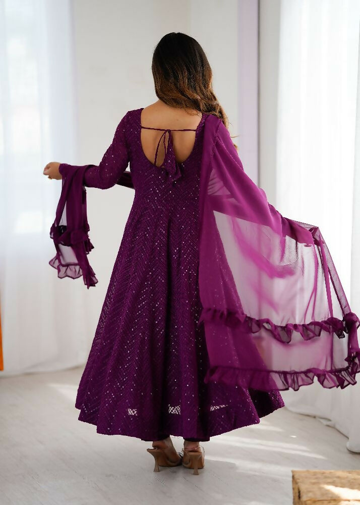 Joban Fashion Wine Kurta Set Georgette Sequence Embroidery Work | Grocsy