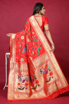 Jyoti Fashion Women's Red Paithani Silk Zari Woven Saree with Blouse | Grocsy