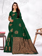 Vedant Vastram Litchi Silk Designer Banarasi Saree - Green | Grocsy