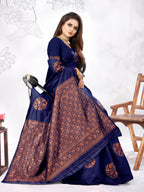 Vedant Vastram Litchi Silk Designer Banarasi Saree - blue | Grocsy