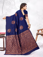 Vedant Vastram Litchi Silk Designer Banarasi Saree - blue | Grocsy