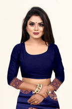 Vedant Vastram Litchi Silk Designer Banarasi Saree - blue | Grocsy
