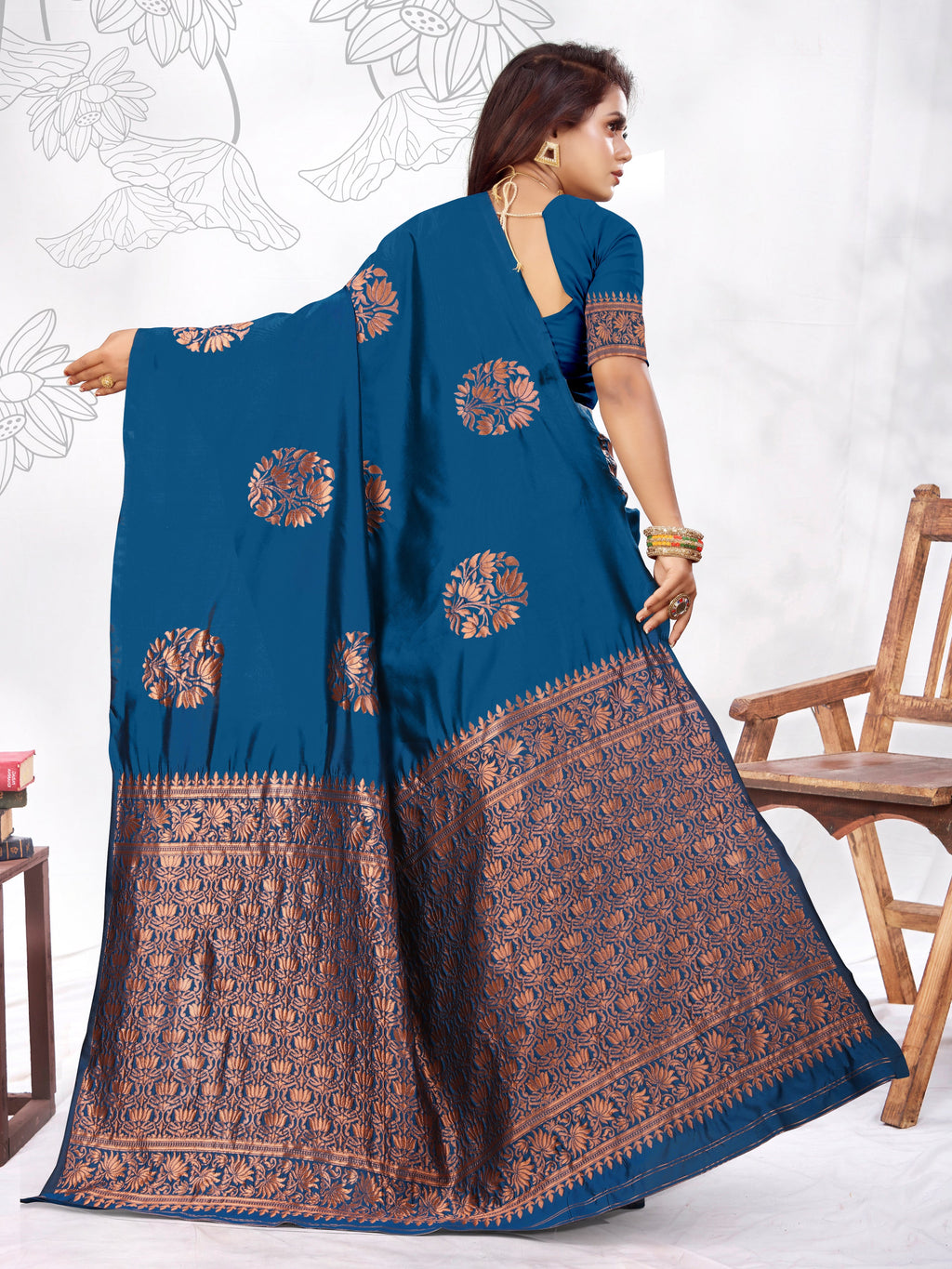Vedant Vastram Litchi Silk Designer Banarasi Saree - Rama | Grocsy