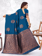Vedant Vastram Litchi Silk Designer Banarasi Saree - Rama | Grocsy