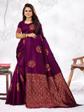 Vedant Vastram Litchi Silk Designer Banarasi Saree - Wine | Grocsy