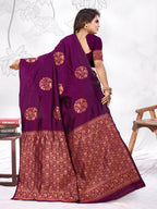 Vedant Vastram Litchi Silk Designer Banarasi Saree - Wine | Grocsy