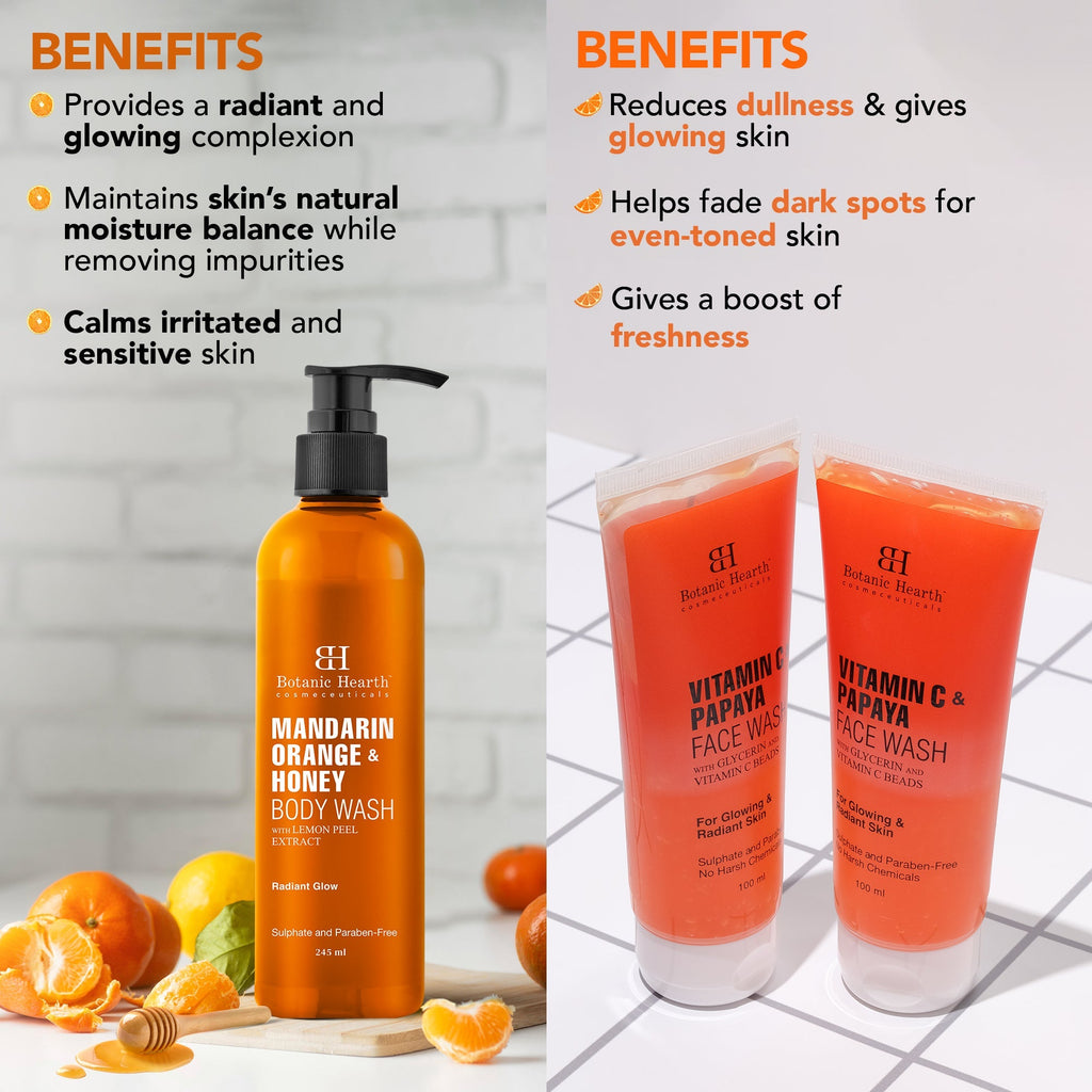 Botanic Hearth Mandarin Orange Bodywash & Papaya Vitamin-E Facewash | Grocsy