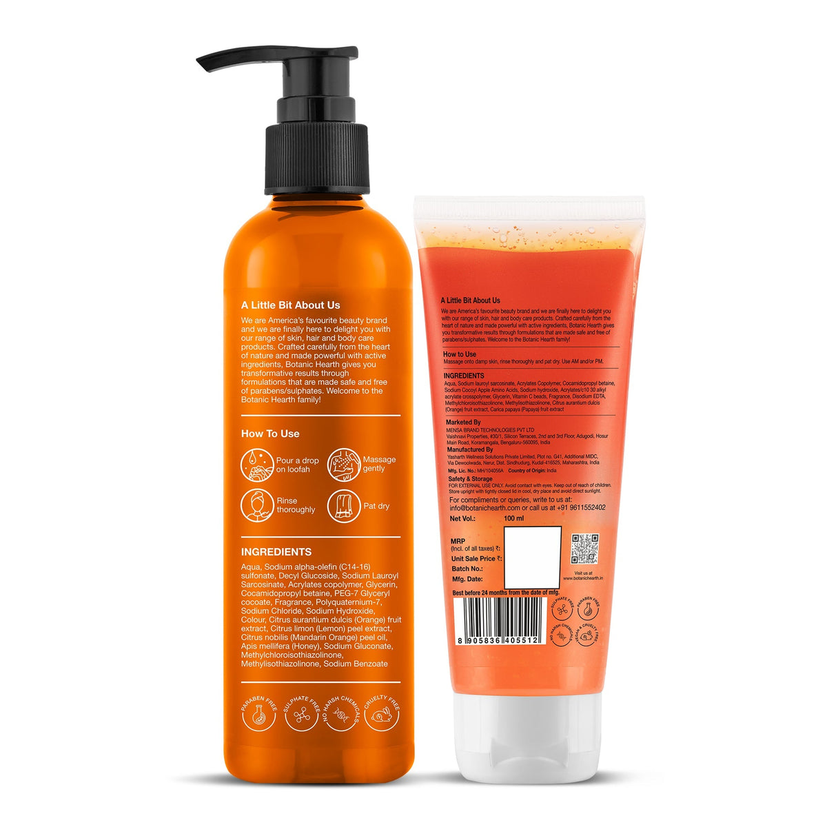 Botanic Hearth Mandarin Orange Bodywash & Papaya Vitamin-E Facewash | Grocsy