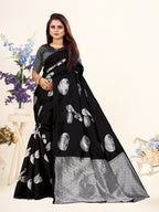 Vedant Vastram Litchi Silk Designer Banarasi Saree - Black | Grocsy