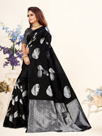 Vedant Vastram Litchi Silk Designer Banarasi Saree - Black | Grocsy