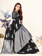 Vedant Vastram Litchi Silk Designer Banarasi Saree - Black | Grocsy