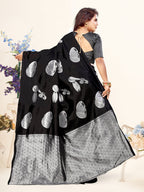 Vedant Vastram Litchi Silk Designer Banarasi Saree - Black | Grocsy