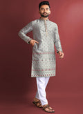 Prazu Fashion Grey Jacquard Silk Amboj Work Kurta | Grocsy