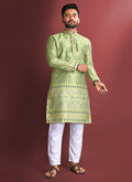 Prazu Fashion Light Green Jacquard Silk Amboj Work Kurta | Grocsy