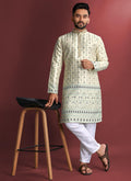 Prazu Fashion Off White Jacquard Silk Amboj Work Kurta | Grocsy