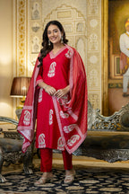 The52 Women's Beautiful Rayon Fabric Printed Work Straight Kurta Pant and Dupatta Set | Grocsy