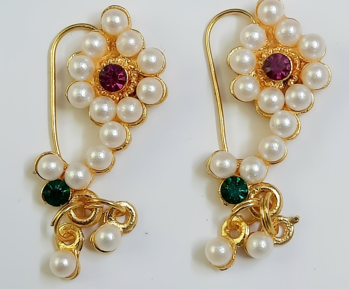 Elite Trading Marathi Nath for Women (Without Piercing) Traditional Maharashtrian Nose Ring Pair of Clip-On Nath for Wedding | Grocsy