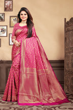 Vedant Vastram Litchi Silk Designer Banarasi Saree - Magenta | Grocsy