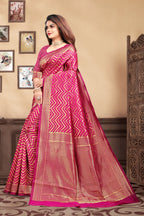 Vedant Vastram Litchi Silk Designer Banarasi Saree - Magenta | Grocsy