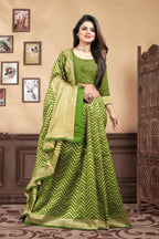 Vedant Vastram Litchi Silk Designer Banarasi Saree - Mehndi | Grocsy