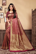 Vedant Vastram Litchi Silk Designer Banarasi Saree - Maroon | Grocsy