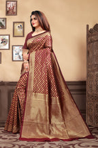 Vedant Vastram Litchi Silk Designer Banarasi Saree - Maroon | Grocsy