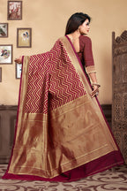 Vedant Vastram Litchi Silk Designer Banarasi Saree - Maroon | Grocsy