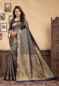 Vedant Vastram Litchi Silk Designer Banarasi Saree - Navy Blue | Grocsy