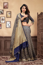 Vedant Vastram Litchi Silk Designer Banarasi Saree - Navy Blue | Grocsy