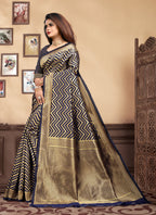 Vedant Vastram Litchi Silk Designer Banarasi Saree - Navy Blue | Grocsy