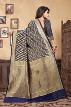 Vedant Vastram Litchi Silk Designer Banarasi Saree - Navy Blue | Grocsy