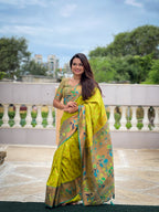 Vedant Vastram Soft Litchi Silk Paithani Jacquard Saree - Olive | Grocsy