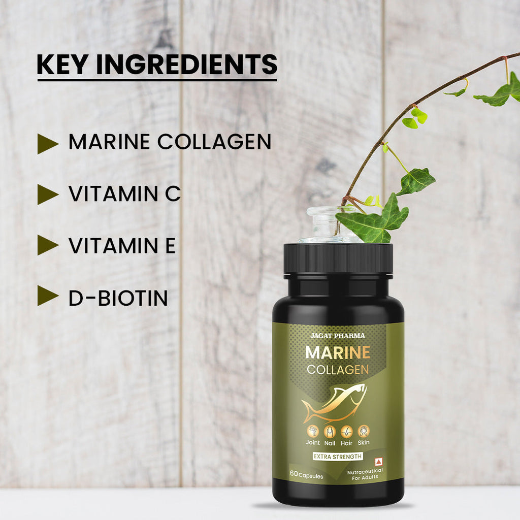 Jagat Pharma Marine Collagen Capsules for Hair, Skin, Joint, Nail, Bones | Grocsy
