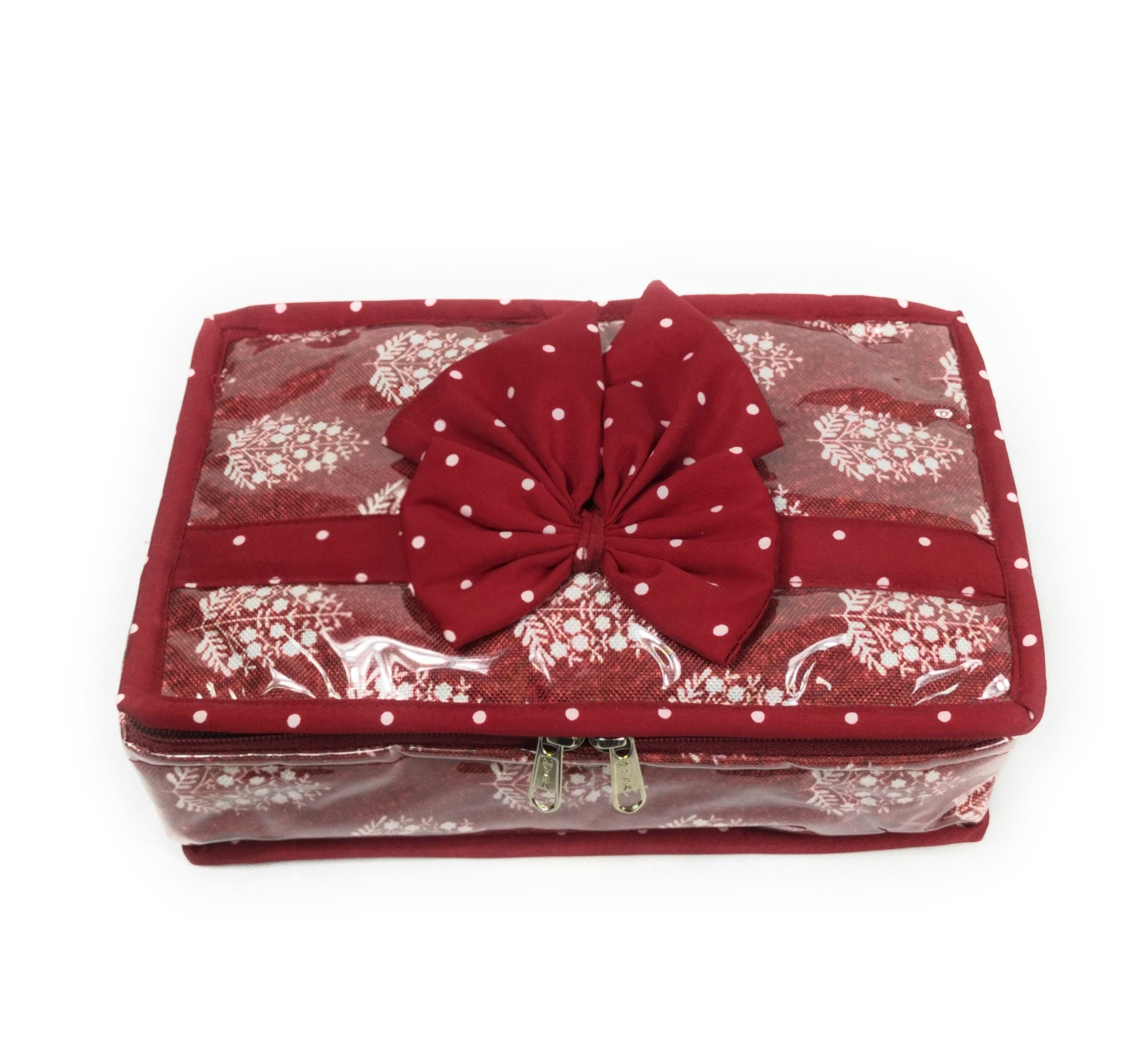 Asmaani Satin 6 Pocket Maroon Bow Jewellery Kit | Grocsy