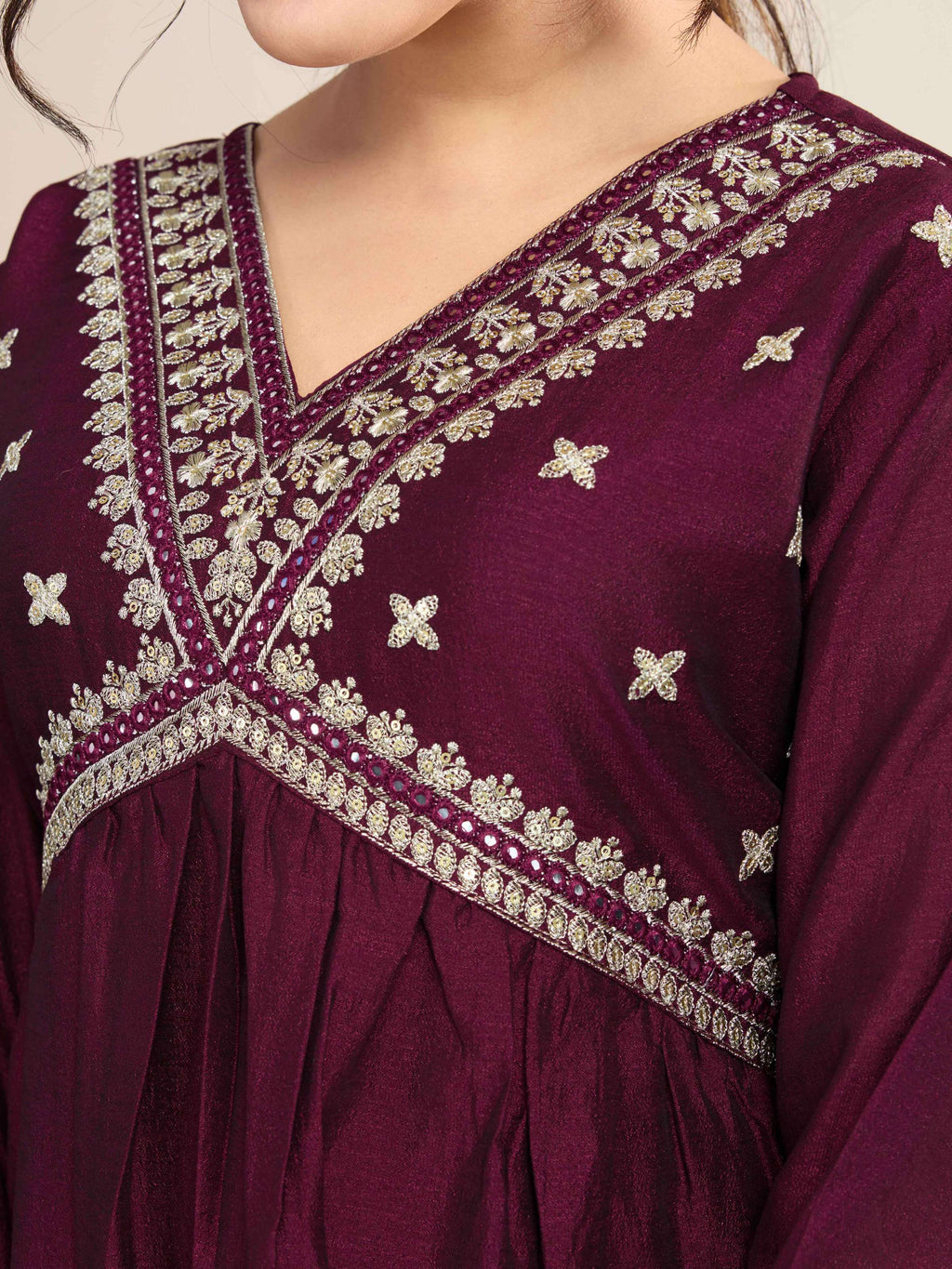 The52 Embroidered Vichitra Silk Fabric Straight Kurta, Pant and Dupatta Set | Grocsy