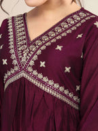 The52 Embroidered Vichitra Silk Fabric Straight Kurta, Pant and Dupatta Set | Grocsy