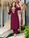 The52 Women's Gorgeous Rayon Embroidery Straight Kurta with Pant And Dupatta Set | Grocsy