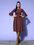 Yufta Maroon Peter Pan Collar Dress | Grocsy