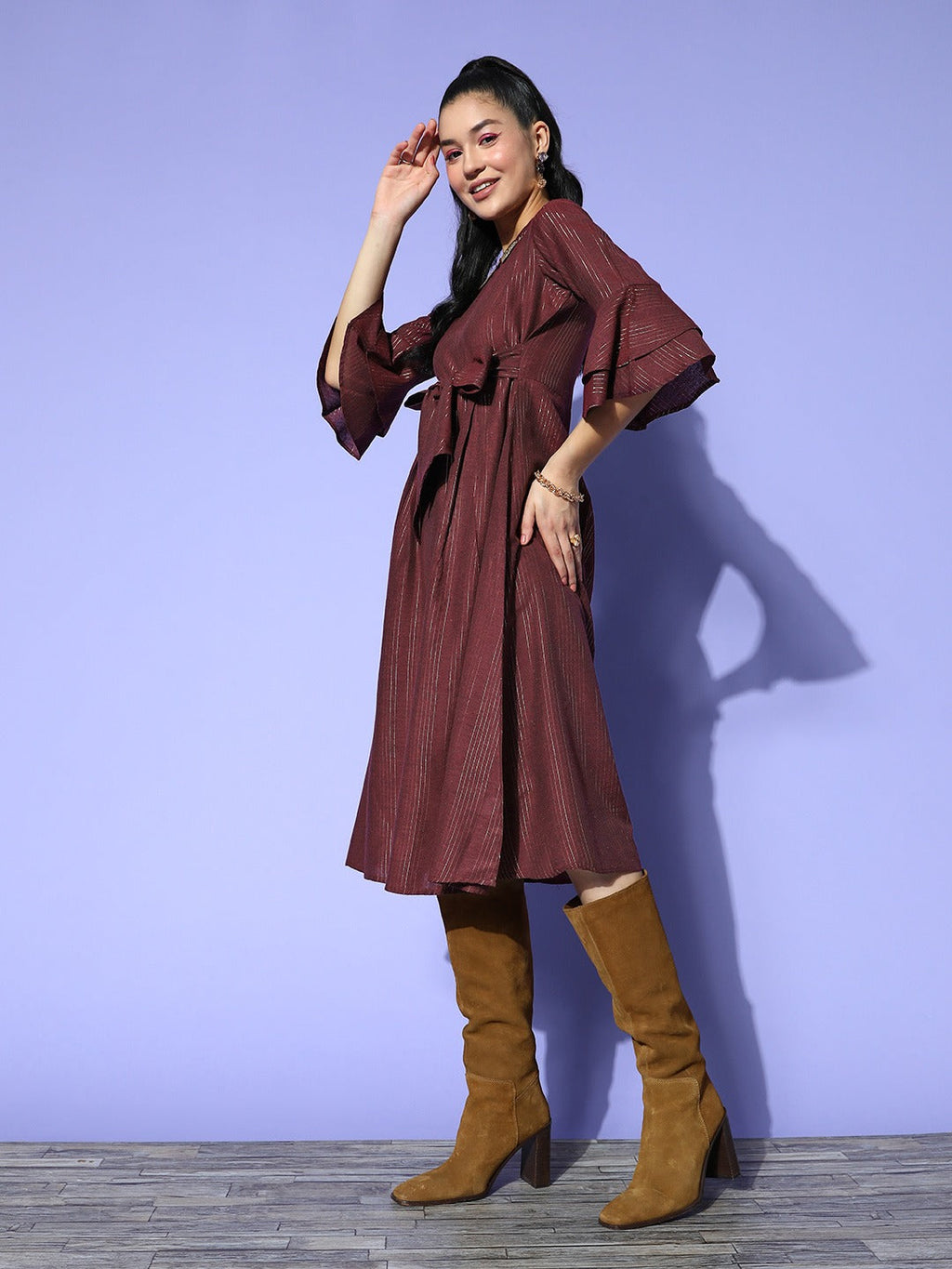 Yufta Maroon Peter Pan Collar Dress | Grocsy