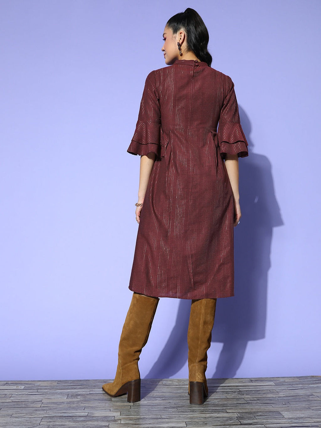 Yufta Maroon Peter Pan Collar Dress | Grocsy