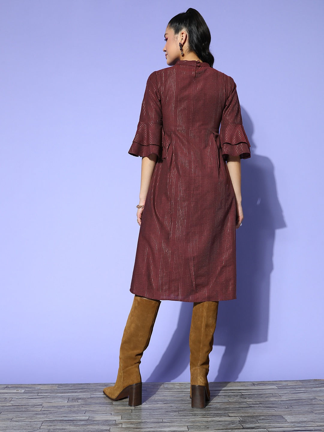 Yufta Maroon Peter Pan Collar Dress | Grocsy